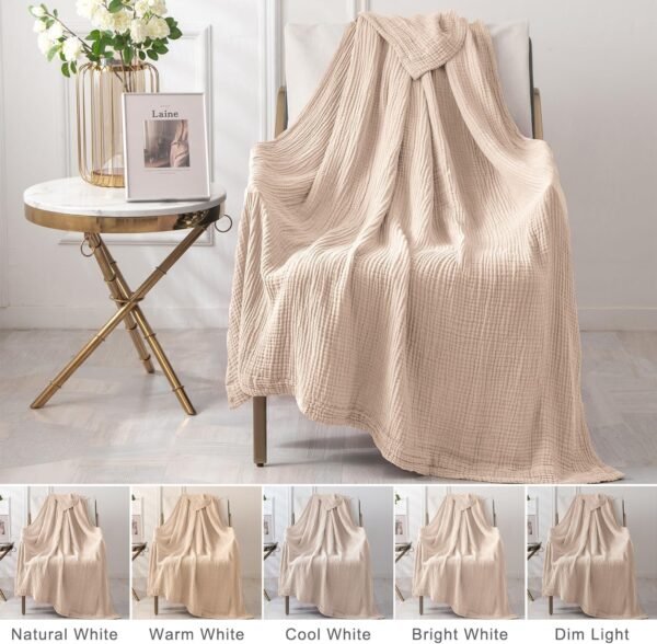 EMME Cotton Throw Blanket Large 50"x70" 100% Muslin for Couch Breathable Gauze All Season Soft and Lightweight Pre-Washed (Light Tan) - Image 9