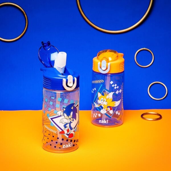 Zak Designs Sonic Kids' 2-Pack Leak-Proof Water Bottles With Straw, Handle and Pop-Up Spout Cover - Image 9