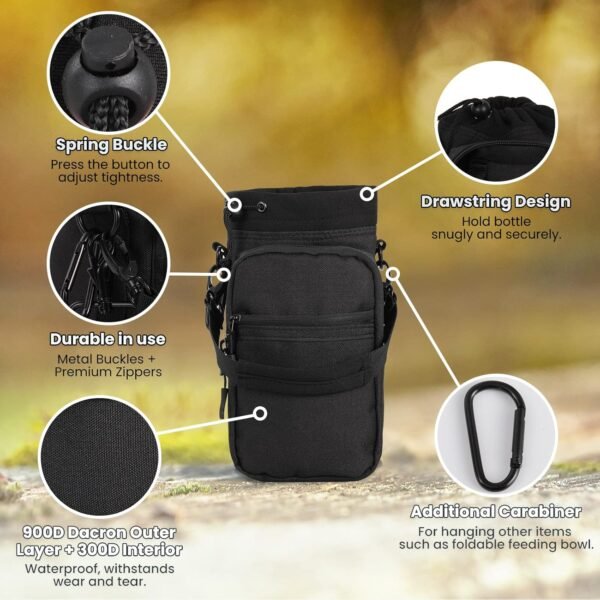 Nuovoware Water Bottle Carrier, 40oz Bottle Carrier Sports Insulated Water Bottle Holder with Adjustable Shoulder Strap, 2 Pockets Flask Sling Bag Drawstring Pouch for Climbing Hiking Walking - Image 5