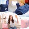 2 Pack Travel Blanket Pillow Soft 2 in 1 Airplane Blanket Compact Plane Blanket with Soft Bag Pillowcase Hand Luggage Sleeve Essentials for Airplane Camping Car(Pink and Dark Blue) - Image 4