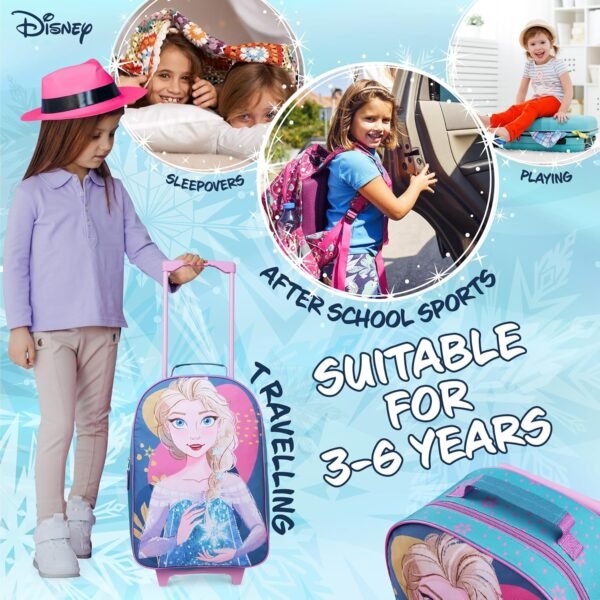 Disney Foldable Suitcase for Girls with Wheels, Trolley Hand Luggage Bag - Minnie Mouse Carry On Travel Bag for Kids (Blue Elsa) - Image 5