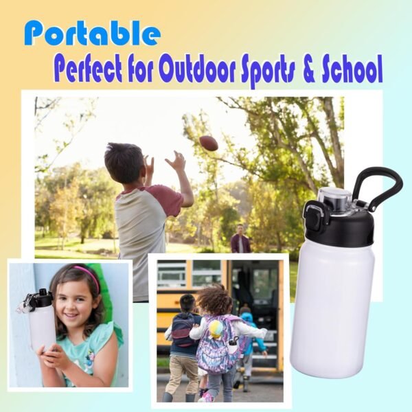 Kids Sublimation Water Bottle Blanks with Spout Lid & Handle, 6 Pack 14oz Personalized Insulated Water Bottles Bulk, One-Click Open, DIY Gift for Boys Girls to School Sports Travel Camping, White - Image 6