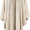 PULI Womens Large Cross Front Poncho Sweater Wrap Topper Knitted Elegant Shawls Cape for Fall Winter - Image 2