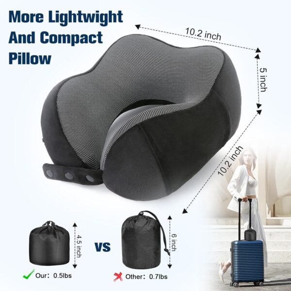 Neck Pillow for Traveling, Travel Pillows for Airplanes,100% Pure Memory Foam Travel Neck Pillow, Adjustable Flight Pillow, Portable Plane Accessories with Eye Mask, Earplugs, Carry Bag - Image 3