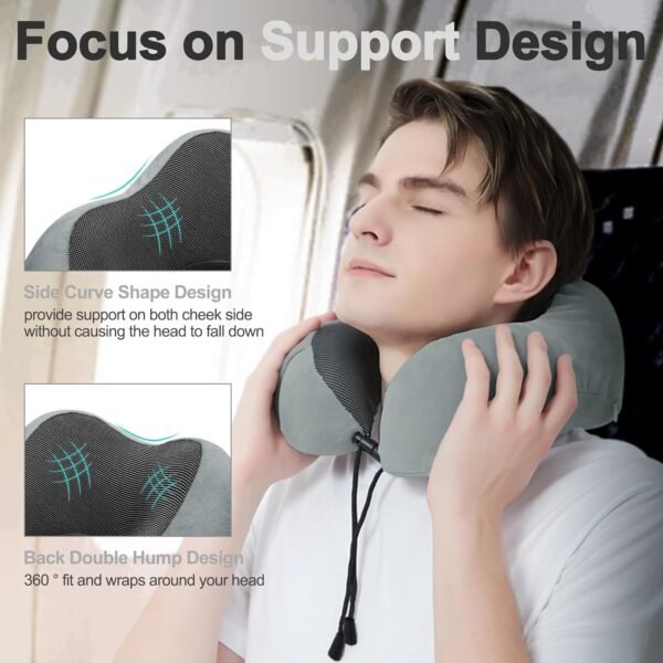 Travel Pillow and Blanket Set for Traveling, Memory Foam Neck Pillow and Soft Blanket Compact, Airplane Travel Essentials Adult with Sleep Mask Earplugs Storage Bag for Plane Car, Grey - Image 3