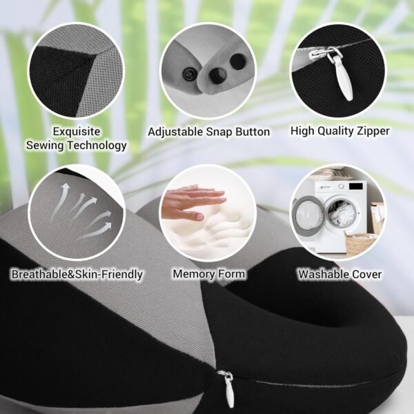 COOLBEBE Kids Travel Neck Pillow for Airplane, Toddler Neck Pillow for Traving, Comfortably Double Support for Head, Neck, and Chin, Travel Gifts for Children(1, Black) - Image 3