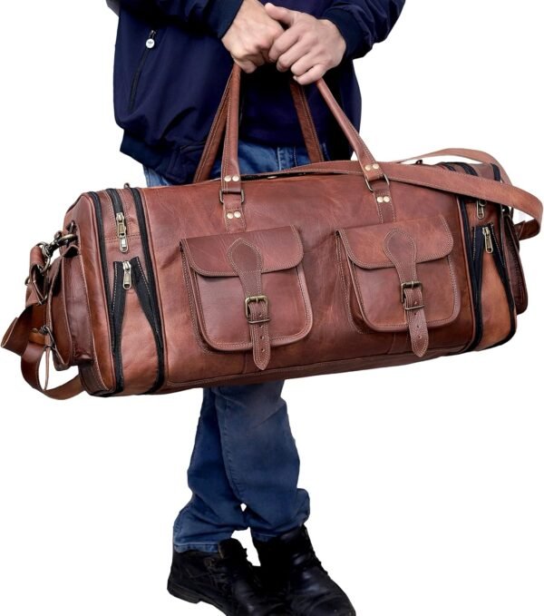 Handmade Vintage Travel Luggage 30 Inch Duffel Gym Sports Bag Weekender Travel Overnight Carry One Duffel Bag For Men (30 inch large) - Image 4