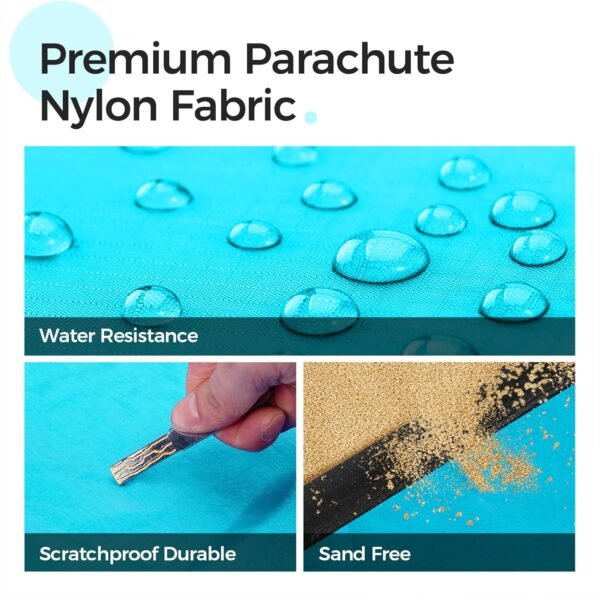 OCOOPA Beach Blanket, Extra Large Sandproof Waterproof, Picnic Mat, 8 Persons Family Size, Sand Free, Comfortable, Durable Parachute Nylon 210T, Lightweight, 4 Stakes&1 Travel Bag, S09 - Image 6