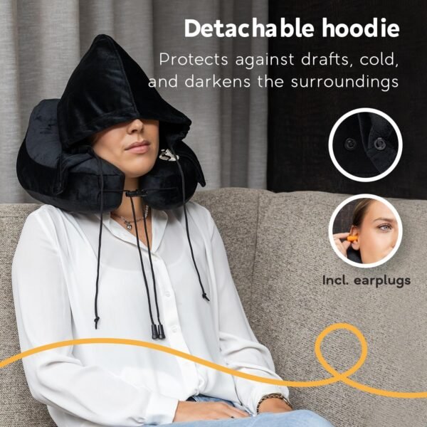 Inflatable Neck Pillow - Adjustable and Compact Travel Pillow, Ultimate Comfort for Long Flights, Airplane Pillow with Detachable Hood - Your Essential Travel Companion - Image 4