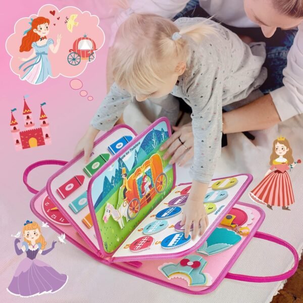 Freebear Busy Board Toddler Travel Toys Quiet Book Sensory Toys for Toddlers 1 2 3 4, Montessori Toys for Toddler Activities Board, Educational Toys for 3 4 Year Old Girls Boys Gift, Princess - Image 8