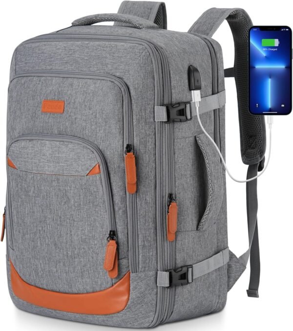 Paude Expandable Travel Backpack,42L Large Carry On Backpack Weekender Back Pack Airplane Approved with USB Port College School Backpack Bookbag for Adult Travel Business University