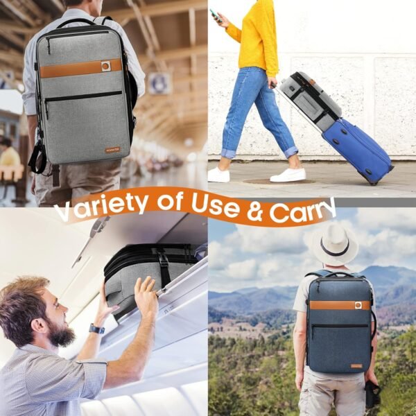 POWAITER Carry on Backpack, Large Travel Laptop Backpack 40L, 17 Inch Flight Approved Luggage Backpack for Men & Women with 4 Packing Cubes, Great for Airplanes - Cloud Gray - Image 7
