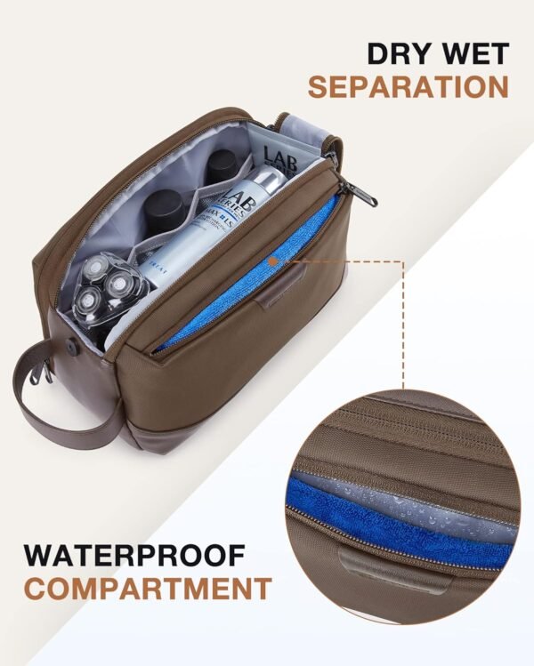 BAGSMART Toiletry Bag for Men, Large Travel Toiletry Organizer, Dopp Kit Water-resistant Shaving Bag for Toiletries Accessories - Brown - Image 3