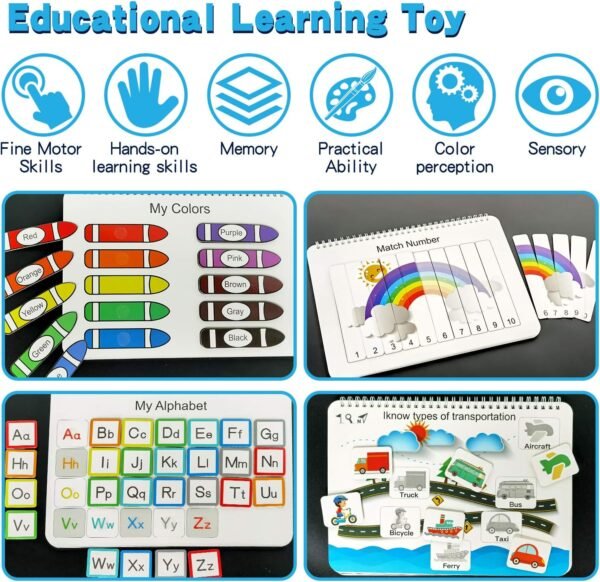 Busy Book for Kids, Montessori Autism Sensory Educational Toys, 12 Pages Toddler Preschool Activity Binder and Early Learning Toys - for Boys & Girls Develops Fine Motor Skills - Image 3