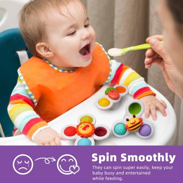 LiKee Strong Suction Cup Fidget Spinnerz Sensory Bath Toys for Baby 10 12 18 Months Airplane Car Travel Table & Window Toys for 1 2 Year Old Toddler Boys and Girls (Sun) - Image 6