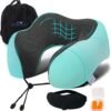 Adjustable Travel Pillow for Neck Support & Comfort, Lightweight Memory Foam Travel Neck Pillow for Sleeping - Washable & Breathable Plane Pillow for Traveling with Eyemask, Earplug & Carry Bag