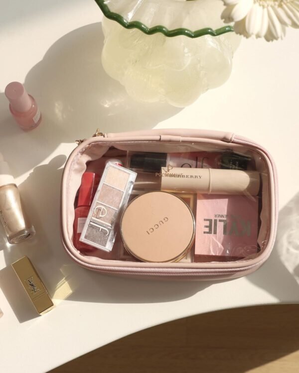 Pocmimut Makeup Bag,PU Leather Clear Makeup Bag Travel Makeup Bag Car Essentials for Women,Travel Essentials Cosmetic Bag Organizers(Beige) - Image 5
