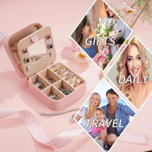 Parima Travel Jewelry Case for Women Girls, Initial Jewelry Box | Small Jewelry Box | Travel Jewelry Box for Women | Travel Jewelry Case | Travel Gifts for Women| Travel Jewelry Organizer - Pink - Image 5