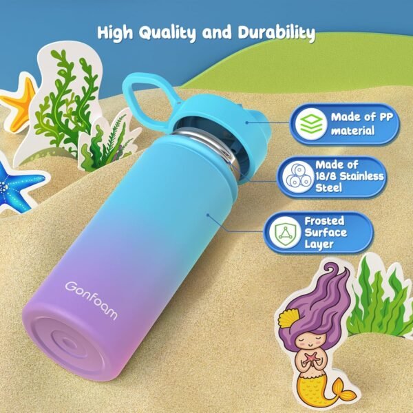 Kids Water Bottle, 2-Pack 16oz Kids Water Bottle with Stickers for School, insulated Stainless Steel Straw Cup(Gray+Blue) - Image 6