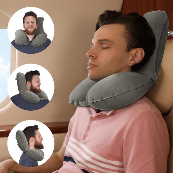 MABOZOO Inflatable Travel Neck Pillow, Portable Blow up Neck Pillow for Chin, Head Support Soft Velvet Airplane Pillow for Sleeping,Traveling,Train, Car, Office - Image 2