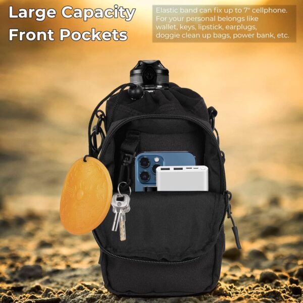Nuovoware Water Bottle Carrier, 40oz Bottle Carrier Sports Insulated Water Bottle Holder with Adjustable Shoulder Strap, 2 Pockets Flask Sling Bag Drawstring Pouch for Climbing Hiking Walking - Image 4