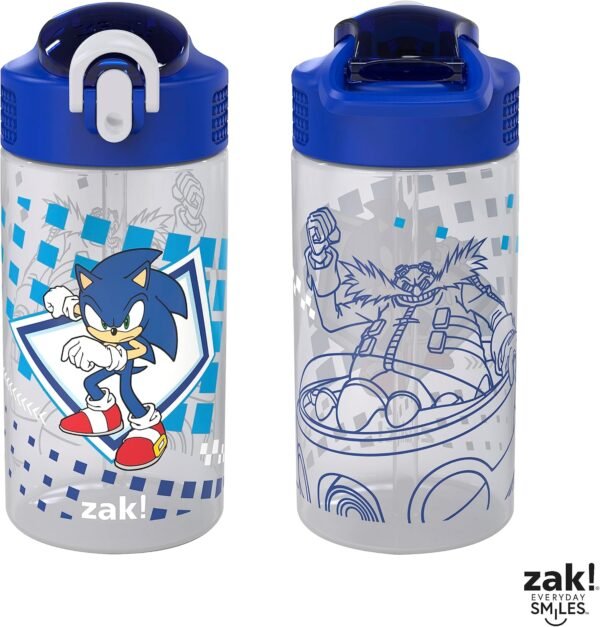 Zak Designs Sonic Kids' 2-Pack Leak-Proof Water Bottles With Straw, Handle and Pop-Up Spout Cover - Image 3