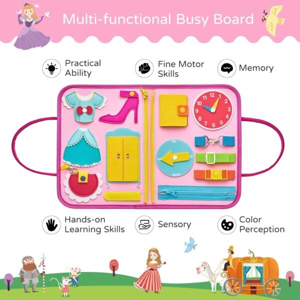 Freebear Busy Board Toddler Travel Toys Quiet Book Sensory Toys for Toddlers 1 2 3 4, Montessori Toys for Toddler Activities Board, Educational Toys for 3 4 Year Old Girls Boys Gift, Princess - Image 7