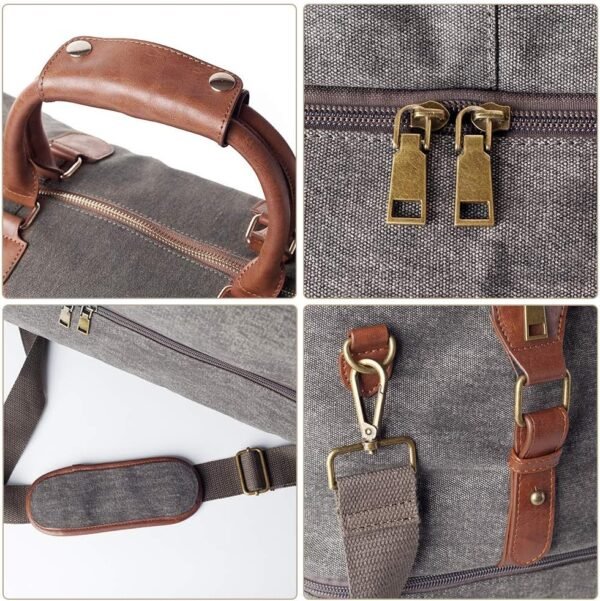 Canvas Travel Tote Luggage Men's Weekender Duffle Bag with Shoe compartment (Grey) - Image 7