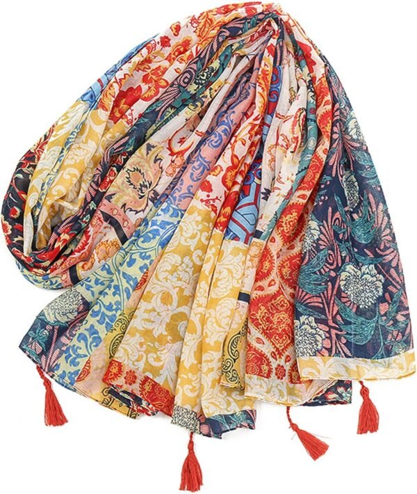 GUZOSJO Women's Boho Cotton Hemp Lightweight Floral Printed Scarf Long Shawl Wrap Scarf Head Shawl for Fall Spring - Image 2