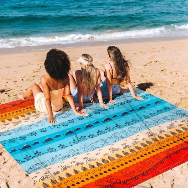 Beach Blanket Waterproof Sandproof, Outdoor Picnic Blankets Sand Free for 4 Adults, Lightweight Quick Drying Beach Mat for Beach Travel, Camping, Hiking, Boho Beach Essentials Accessories - Image 2