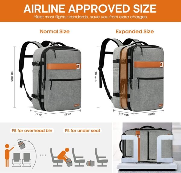 POWAITER Carry on Backpack, Large Travel Laptop Backpack 40L, 17 Inch Flight Approved Luggage Backpack for Men & Women with 4 Packing Cubes, Great for Airplanes - Cloud Gray - Image 2
