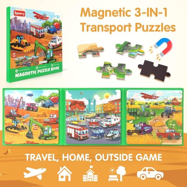SYNARRY Vehicle Theme Magnetic Puzzles for Toddlers 3-5, 36 Pieces Travel Puzzles for Kids Ages 4-8, Car Airplane Road Trip Activities Magnet Games Toys for 3 4 5 6 Year Old Children Boys Girls Gifts - Image 2