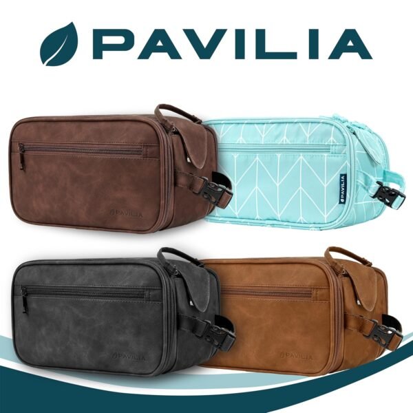 PAVILIA Toiletry Bag for Men Women, Mens Travel Bag Toiletries Organizer Case for Grooming, Travel Essentials Shaving Dopp Kit, PU Leather Water Resistant Cosmetic Pouch, Dark Brown - Image 8