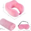 Home-Complete Travel Pillow Set - Memory Foam Pillow, Fleece Blanket, and Eye Mask - Travel Essentials for Airplanes, Trains, Cars, Buses (Pink) - Image 2