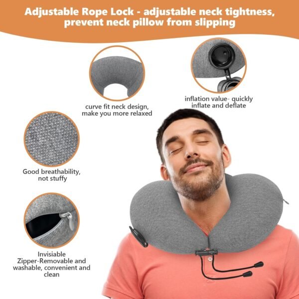 Travel Pillow for Traveling, Travel Inflatable Neck Pillow for Airplane,Car,Bus,Train,Comfortably Head Supports(Gray) - Image 2