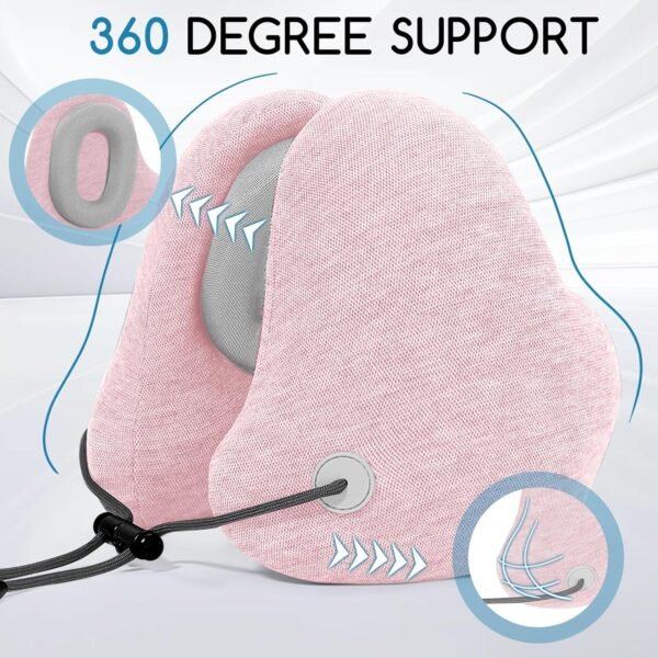 Noise-Canceling Travel Neck Pillow with 25 dB Noise Reduction, All-Round Neck Support, Suitable for Office, Home and Travel(Pink, Small Size) - Image 2