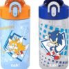 Zak Designs Sonic Kids' 2-Pack Leak-Proof Water Bottles With Straw, Handle and Pop-Up Spout Cover