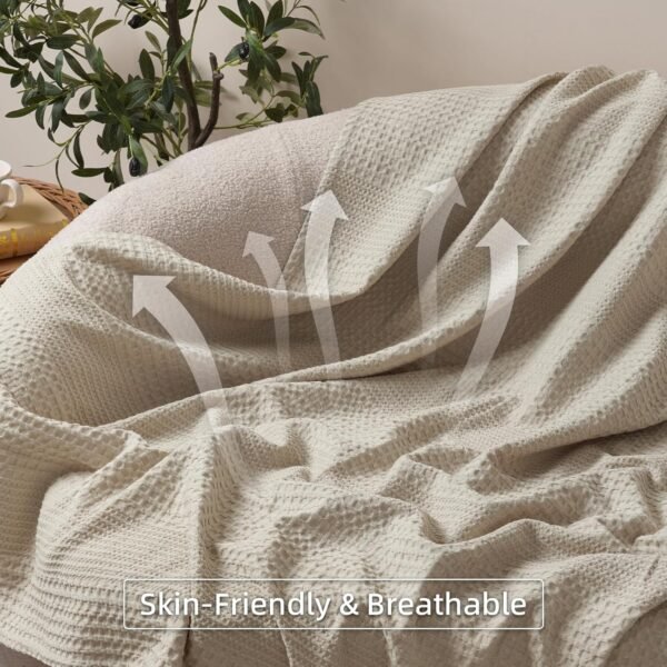 David's Home Cozy Waffle Weave Blanket Twin Size, Ultra Soft Breathable Lightweight Skin-Friendly Throw for Summer, Elegant Room Decor for Couch Bed Sofa Car Travel, Natural - Image 3