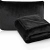ATsense Travel Blanket Pillow, Premium 2 in 1 Soft Airplane Blanket Compact with Bag Pillowcase, Hand Luggage Sleeve and Backpack Clip - Travel Essentials for Long Trips, Flying and Car, Black