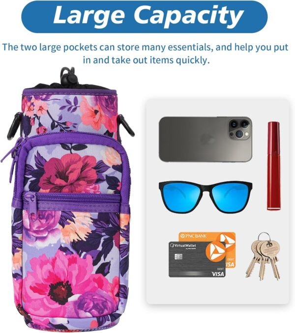 32 40 oz Water Bottle Carrier with Strap, Neoprene Water Bottle Sleeve Bag with 2 Pockets Insulated Flask Sling Holder for Walking Hiking Gym - Image 7