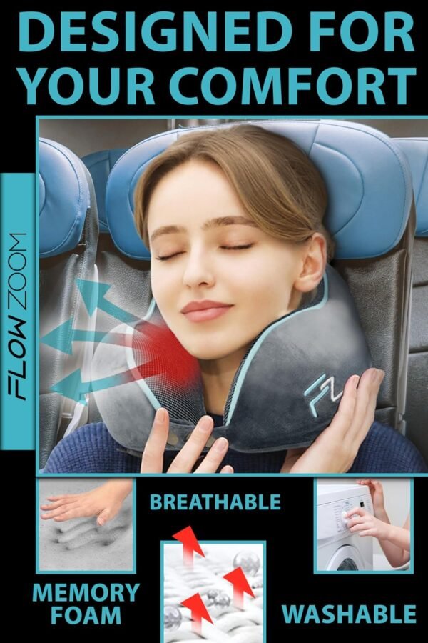 Comfy Memory Foam Travel Pillow - Travel Neck Pillow Airplane - Memory Foam Travel Pillows for Airplanes - Car Pillow for Sleeping - Airplane Travel Essentials - Plane Pillow - Adults, Grey - Image 4