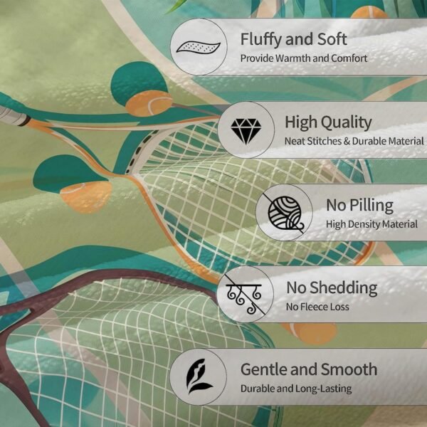 Tennis Racket & Ball Blanket | Soft Warm Fuzzy Lightweight Flannel Throw Blanket Perfect for Couch, Bed, Decor, Travel & Outdoor Use, Cozy Blankets for Adults Kids 60×50 in - Image 4