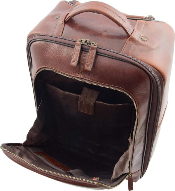 Wheeled Cabin Size Suitcase Real Brown Leather Luggage Travel Bag Trolley Carlos - Image 2