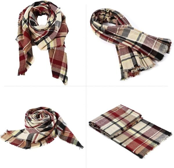 Zando Plaid Blanket Thick Winter Scarf Tartan Chunky Wrap Oversized Shawl Cape Scarves - Image 2