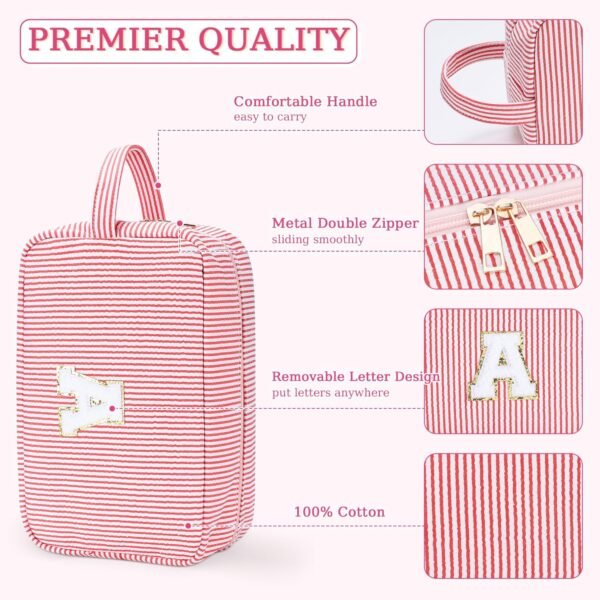 Etercycle Large Travel Makeup Bag, Travel Essential Organizer Cosmetic Bag Personalized Initial Toiletry Pouch Waterproof Preppy Makeup Bag S - Image 4