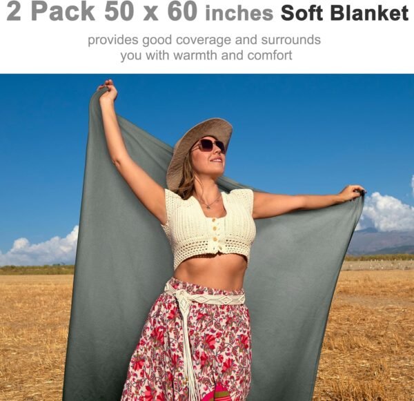 Travel Blanket Throw Blankets with Sleep Masks, Earplugs, and Storage Bags for Long Flights Camping Home Office 50" x 60" 2-Pack Grey - Image 6