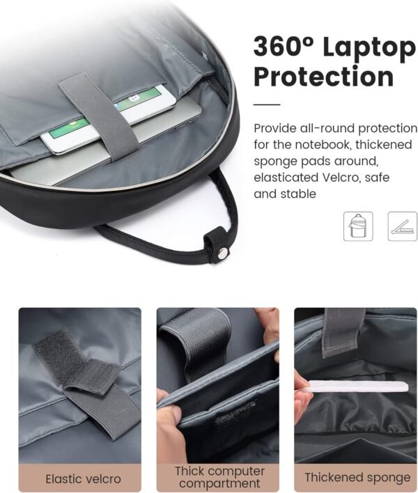 LOVEVOOK Laptop Backpack for Women, 15.6 Inch, Black, Quilted Commuter Backpack with USB Charging Port, Water Resistant, Lightweight Travel Work Backpack - Image 4