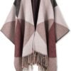 Moss Rose Women's Travel Plaid Shawl Wrap Open Front Poncho Cape for Fall Winter