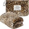 CARSTENS, INC. Travel Blanket, Premium Compact 2-in-1 Airplane Blanket/Pillow, Leopard Print