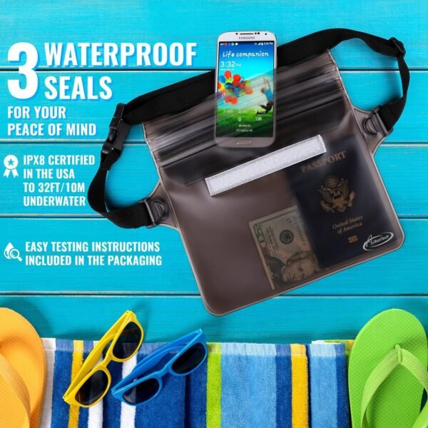 AiRunTech Waterproof Pouch with Waist Strap (2 Pack) | Adjustable Waterproof Dry Fanny Bag for Boating Swimming Kayaking Surfing | Beach Cruise Travel Accessories Essentials Vacation Must haves - Image 4
